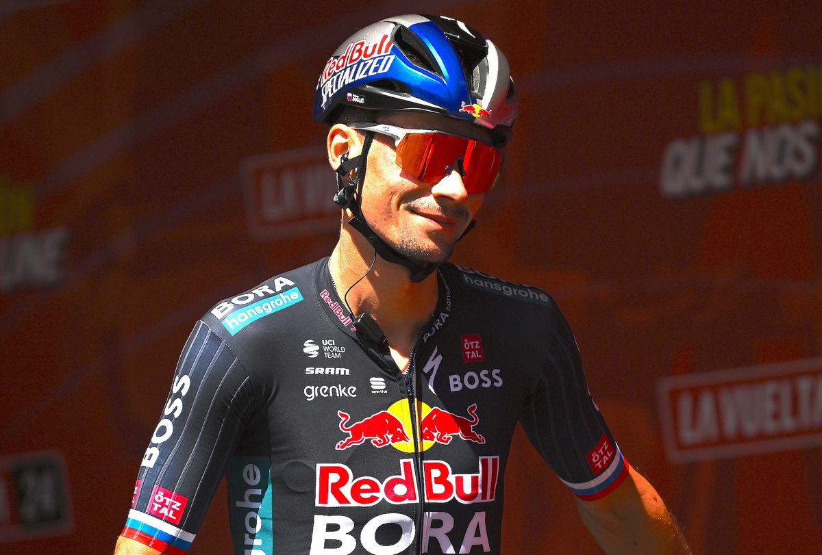 PONTEAREAS, SPAIN - AUGUST 27: Primoz Roglic of Slovenia and Team Red Bull Bora - hansgrohe prior to the La Vuelta - 79th Tour of Spain 2024, Stage 10 a 160km stage from Ponteareas to Baiona / #UCIWT / on August 27, 2024 in Ponteareas, Spain. (Photo by Dario Belingheri/Getty Images)