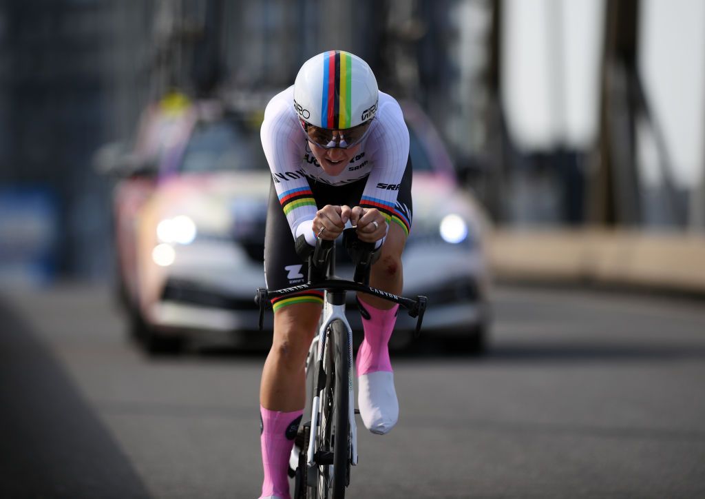 ROTTERDAM NETHERLANDS AUGUST 13 Chloe Dygert of The United States and Team CanyonSRAM Racing sprints during the 3rd Tour de France Femmes 2024 Stage 3 a 679km individual time trial stage from Rotterdam to Rotterdam UCIWWT on August 13 2024 in Rotterdam Netherlands Photo by Alex BroadwayGetty Images