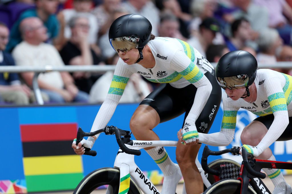 GLASGOW SCOTLAND AUGUST 07 Georgia Baker and Alexandra Manly of Team Australia compete in Womens Elite Track Madison at the 96th UCI Glasgow 2023 Cycling World Championships Day 4 UCIWT on August 07 2023 in Glasgow Scotland Photo by Dean MouhtaropoulosGetty Images