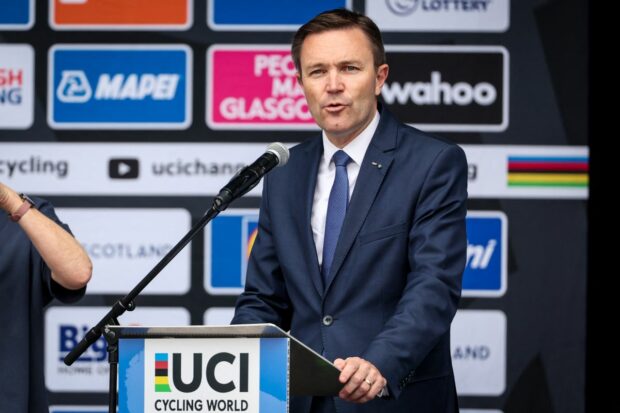 UCI president David Lappartient pictured after the elite women road race at the UCI World Championships Cycling in Glasgow Scotland Sunday 13 August 2023 UCI organizes the worlds with all cycling disciplines road cycling indoor cycling mountain bike BMX racing road paracycling and indoor paracycling in Glasgow from 05 to 13 August BELGA PHOTO DAVID PINTENS Photo by DAVID PINTENS BELGA MAG Belga via AFP Photo by DAVID PINTENSBELGA MAGAFP via Getty Images