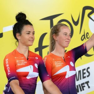 Human Powered Health riders Audrey Cordon-Ragot and Alice Wood at the 2023 Tour de France Femmes