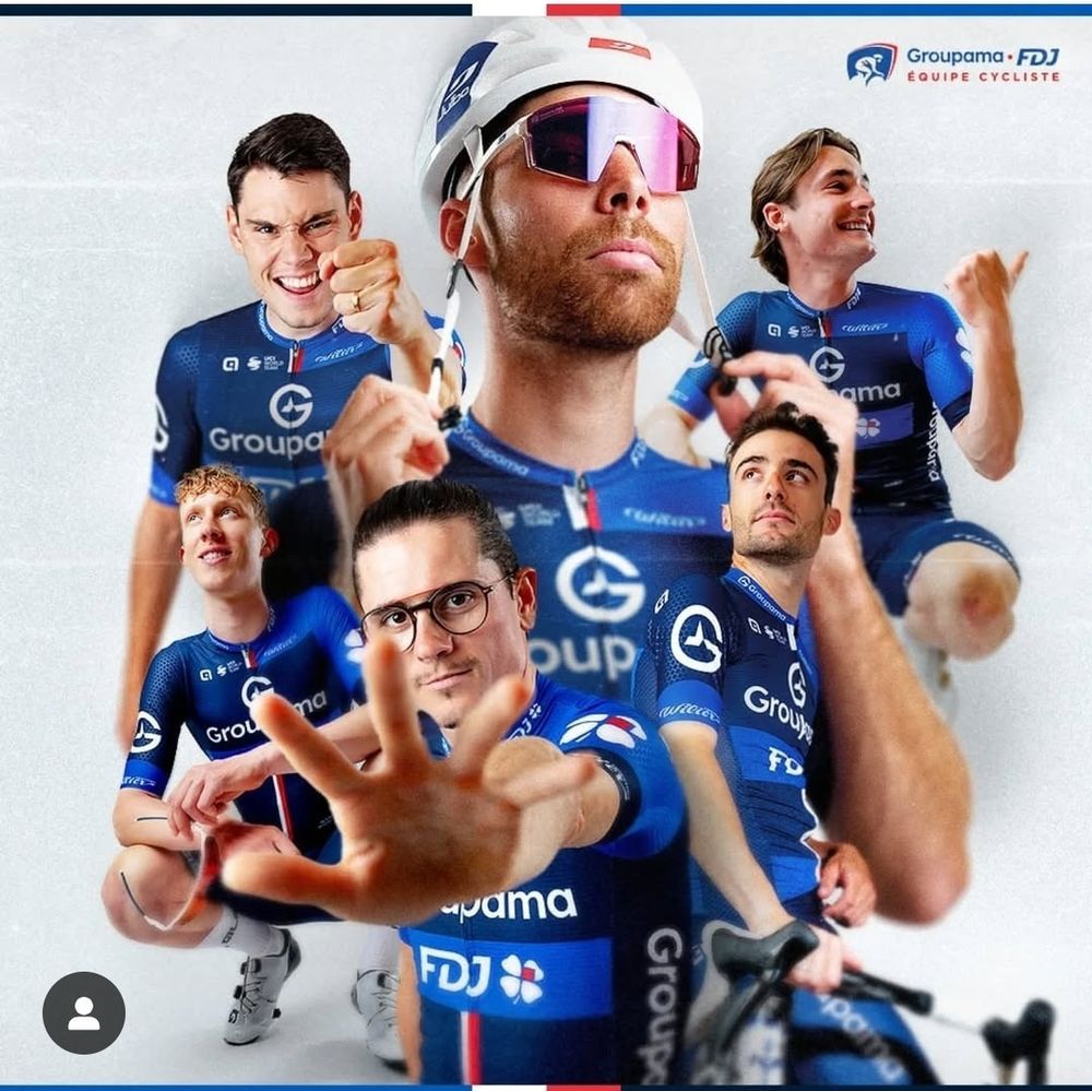 Une image composite de six coureurs dans la tenue Groupama-FDJ