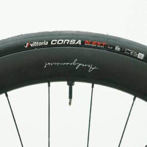 a close up of a black road bike tyre