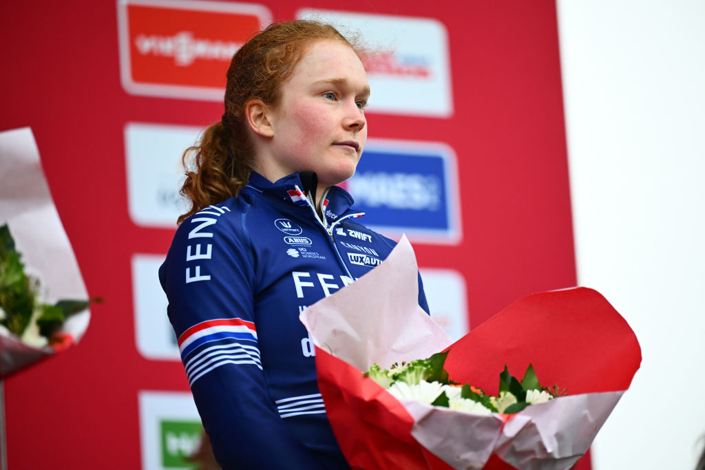 Puck Pieterse lors de la course élite féminine à la coupe du monde de Namur 2024