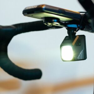 A close up of a bike light